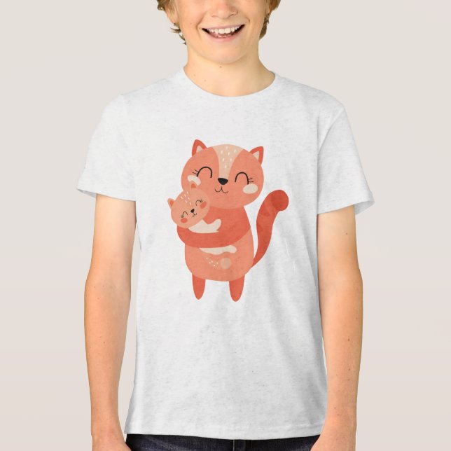Süße Illustration einer Katzenmama, die ein Kätzch Tri-Blend Shirt (Vorderseite)