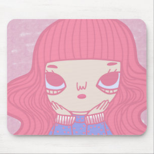 Süße Illustration einer Mädchen mit rosa Haaren Mousepad