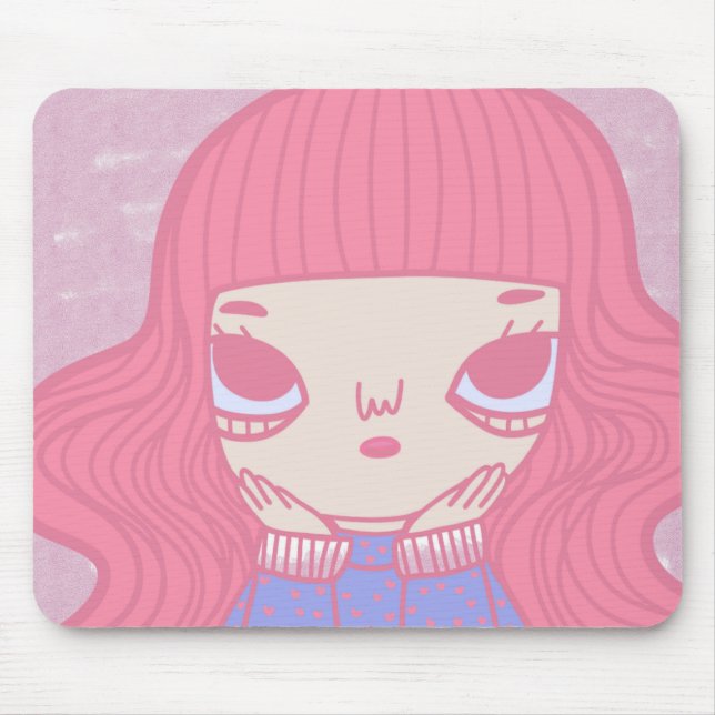 Süße Illustration einer Mädchen mit rosa Haaren Mousepad (Vorne)