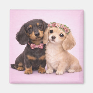 Süße Illustration eines Dachshund-Paares zum Valen Magnet