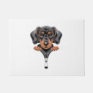 Süße Illustration eines Dachshunds, der aus einem Fußmatte