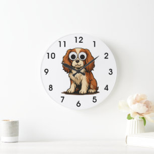 Süße Illustration eines Hundes mit Google-Augen Große Wanduhr