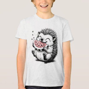Süße Illustration eines Igels beim Wassermelonenes Tri-Blend Shirt