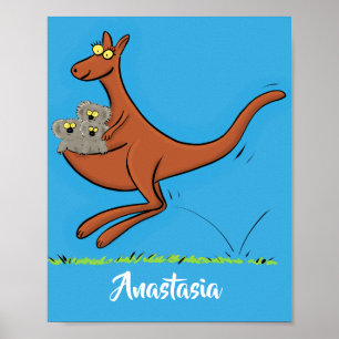Süße Illustration eines Kängurus und Koalas im Car Poster