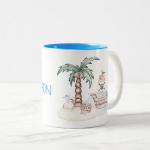 Süße illustrierte Piratentheme mit individuellem N Zweifarbige Tasse