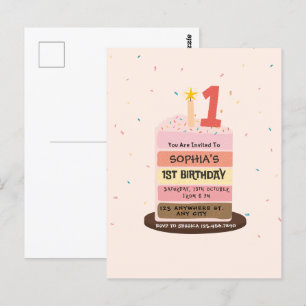 Süße illustrierte Torte zum 1. Geburtstag Postkarte