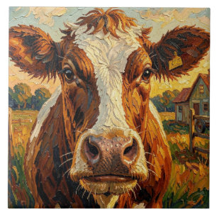 Süße Impasto-Kuh auf dem Bauernhof Fliese