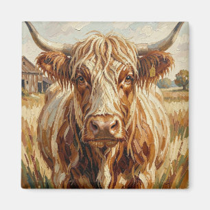 Süße Impasto-Kuh-Kunst auf einer rustikalen Ranch Magnet
