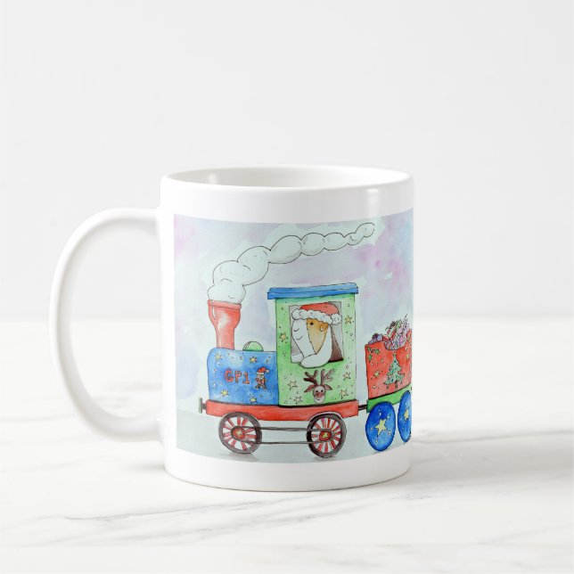 Süsse in ihrem Weihnachtszug Aquarellmalerei Kaffeetasse (Links)