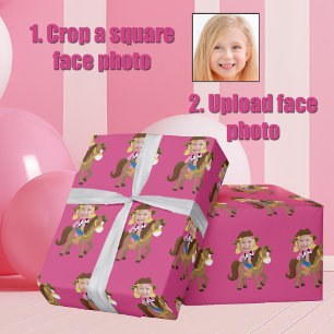 Süße individuelle Cowgirl-blonde Kinder-Gesichtsfo Geschenkpapier
