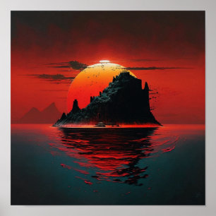 Süße Insel-Sonnenuntergangs-Malerei Poster