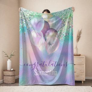 Süße irisierende blaue Glitter-Ballon-Monogramm Fleecedecke