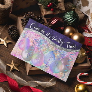 Süße irisierende Glitter-Weihnachtsfeier-Ballons Postkarte