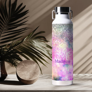 Süße irisierende silberne falsche Glitter-Monogram Trinkflasche
