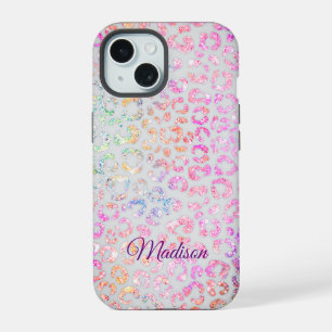 Süße irisierende Tierdruck Glitter Monogramm Hülle iPhone 15 Hülle