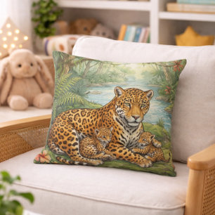 Süße Jaguar-Mama und -Junge Dschungeltiere Kissen