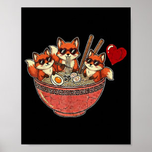 Süße japanische Fuchs Ramen Nudeln Anime Valentins Poster