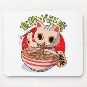 Süße japanische Katze, die Nudeln mit Stäbchen iss Mousepad