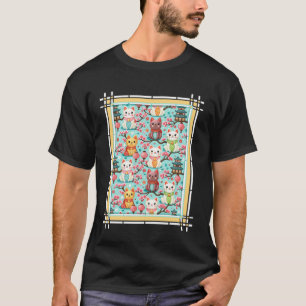 Süße japanische Katzen in einem Blumengarten T-Shirt