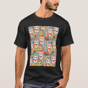 Süße japanische Katzen und Kirschblüten T-Shirt