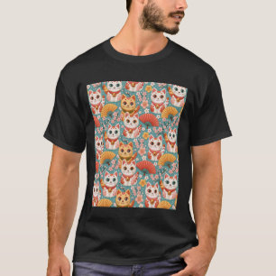 Süße japanische Katzen und Kirschblüten T-Shirt