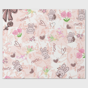 Süße japanische Kawaii-Häschen und rosa Gingham-Ka Geschenkpapier