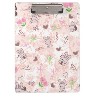 Süße japanische Kawaii-Häschen und rosa Gingham-Ka Klemmbrett