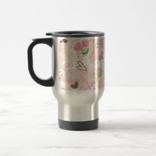 Süße japanische Kawaii-Häschen und rosa Gingham-Ka Reisebecher