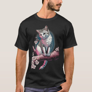 Süße japanische Kirschbaum-Katze Tier Haustier Ill T-Shirt