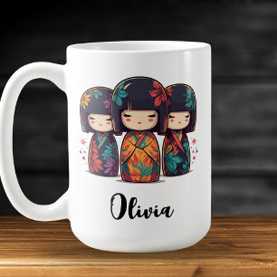Süße japanische Kokeshi-Puppen Kaffeetasse