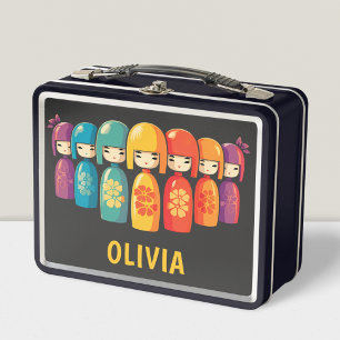 Süße japanische Kokeshi-Puppen  Metall Brotdose