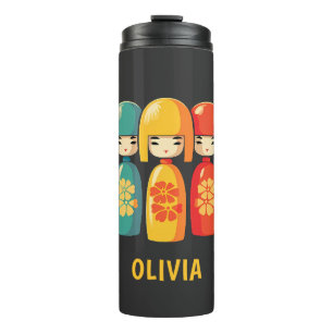 Süße japanische Kokeshi-Puppen  Thermosbecher