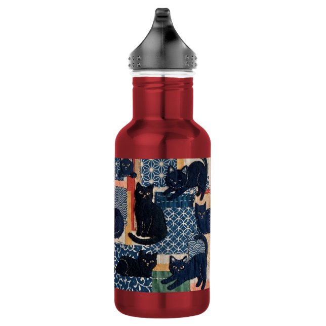 Süße japanische schwarze Katzen Patchwork  Edelstahlflasche (Rechts)