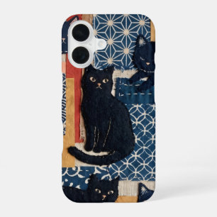 Süße japanische schwarze Katzen Patchwork iPhone-H iPhone 16 Hülle