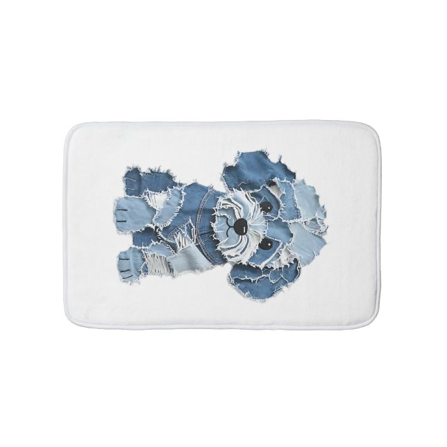 Süße Jeans-Patchwork-Hunde-Illustration Badematte (Vorderseite)