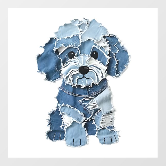 Süße Jeans-Patchwork-Hunde-Illustration Fensteraufkleber (Blatt)