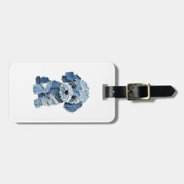 Süße Jeans-Patchwork-Hunde-Illustration Gepäckanhänger (Vorderseite horizontal)