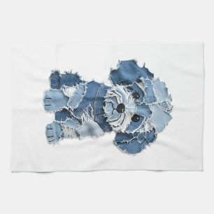 Süße Jeans-Patchwork-Hunde-Illustration Geschirrtuch