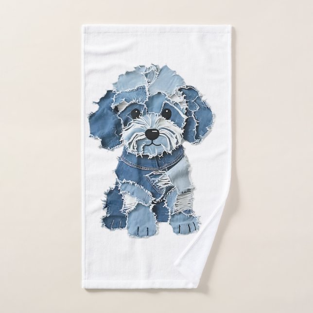 Süße Jeans-Patchwork-Hunde-Illustration Handtuch (Handtuch)