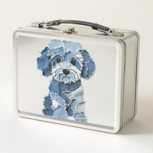 Süße Jeans-Patchwork-Hunde-Illustration Metall Brotdose