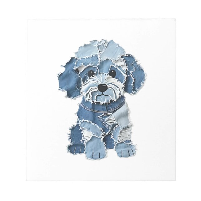 Süße Jeans-Patchwork-Hunde-Illustration Notizblock (Vorderseite)