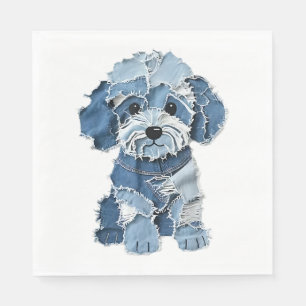 Süße Jeans-Patchwork-Hunde-Illustration Serviette