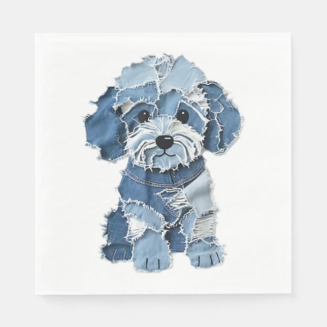 Süße Jeans-Patchwork-Hunde-Illustration Serviette (Vorderseite)