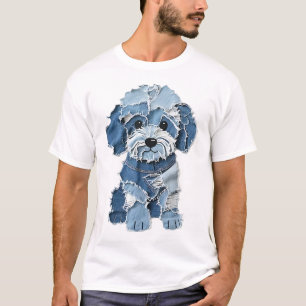Süße Jeans-Patchwork-Hunde-Illustration T-Shirt