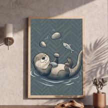 Süße jonglierende Otter-Kinderzimmer-Kunst Chevron