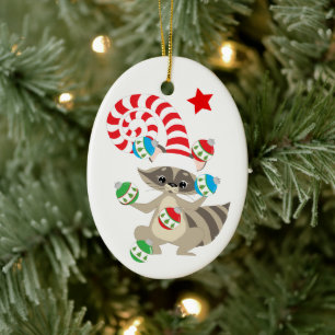 Süße jonglierende Waschbären-Kinder Weihnachten Keramik Ornament