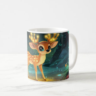 Süße junge Rehe in einem verzauberten Wald. Kaffeetasse
