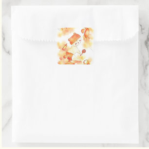 Süße Jungen Aquarell Herbst-Baby-Shower-Illustrati Quadratischer Aufkleber