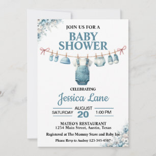 Süße Jungenkleiderleine Baby Shower Einladung