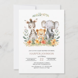 Süße Jungle-Safari-Tier-Baby-Party-Einladung Einladung